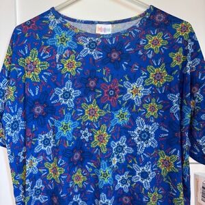 NWT LuLaRoe Irma Top Blue Geometric Print Women's Size XS Tunic Hi Low Hem New